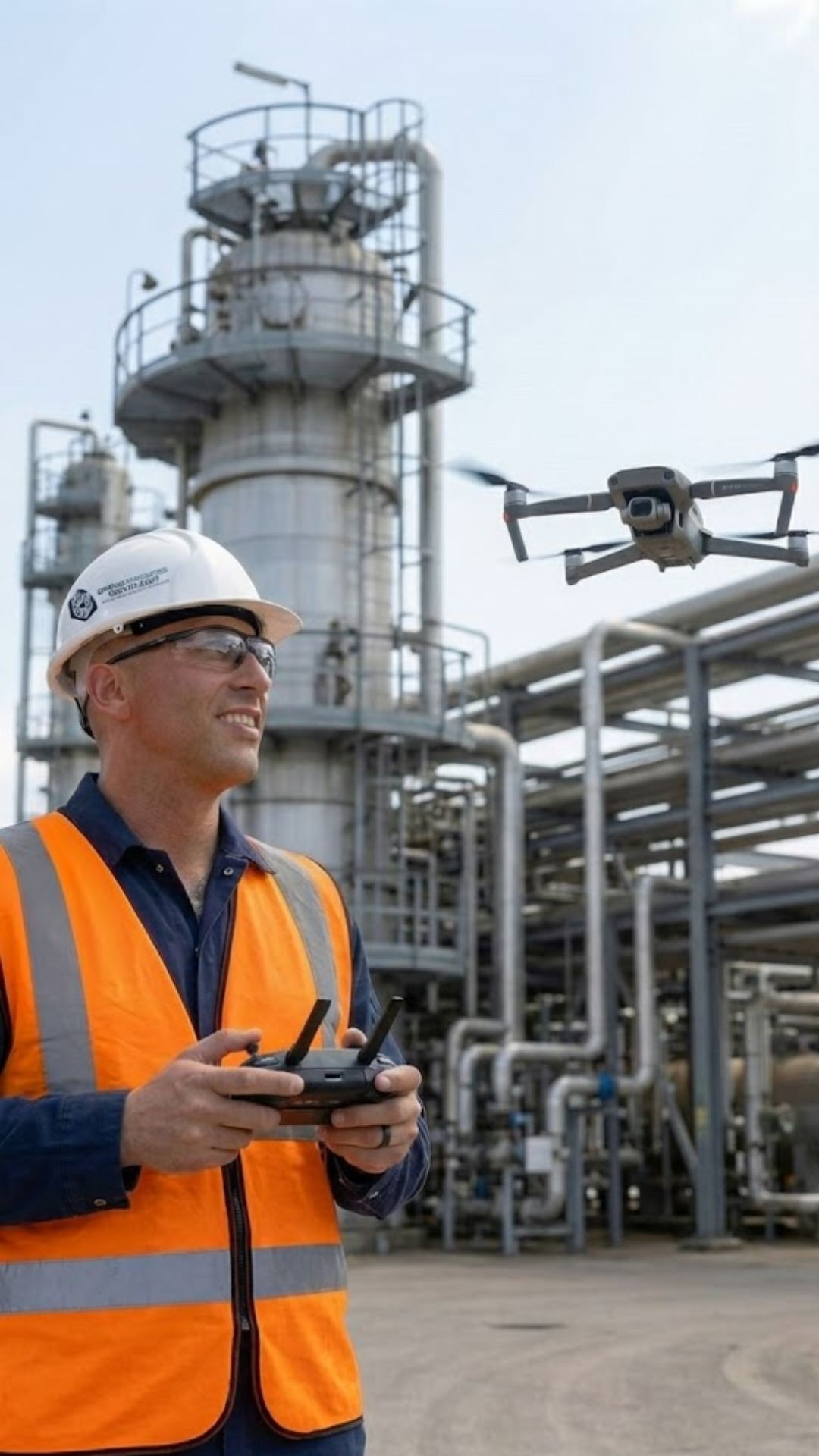 Professional reviewing annotated drone inspection report with defect markers and thermal imagery for asset condition assessment